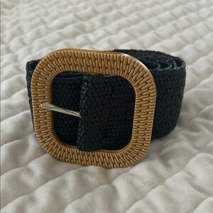 Black Woven Belt with Tan Buckle